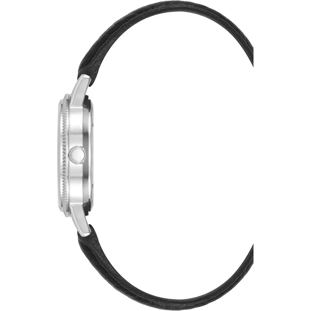 Women's Crystal Lens Faux Leather Strap Silver/Black Tone Buckle Closure Watch - Picture 2 of 5